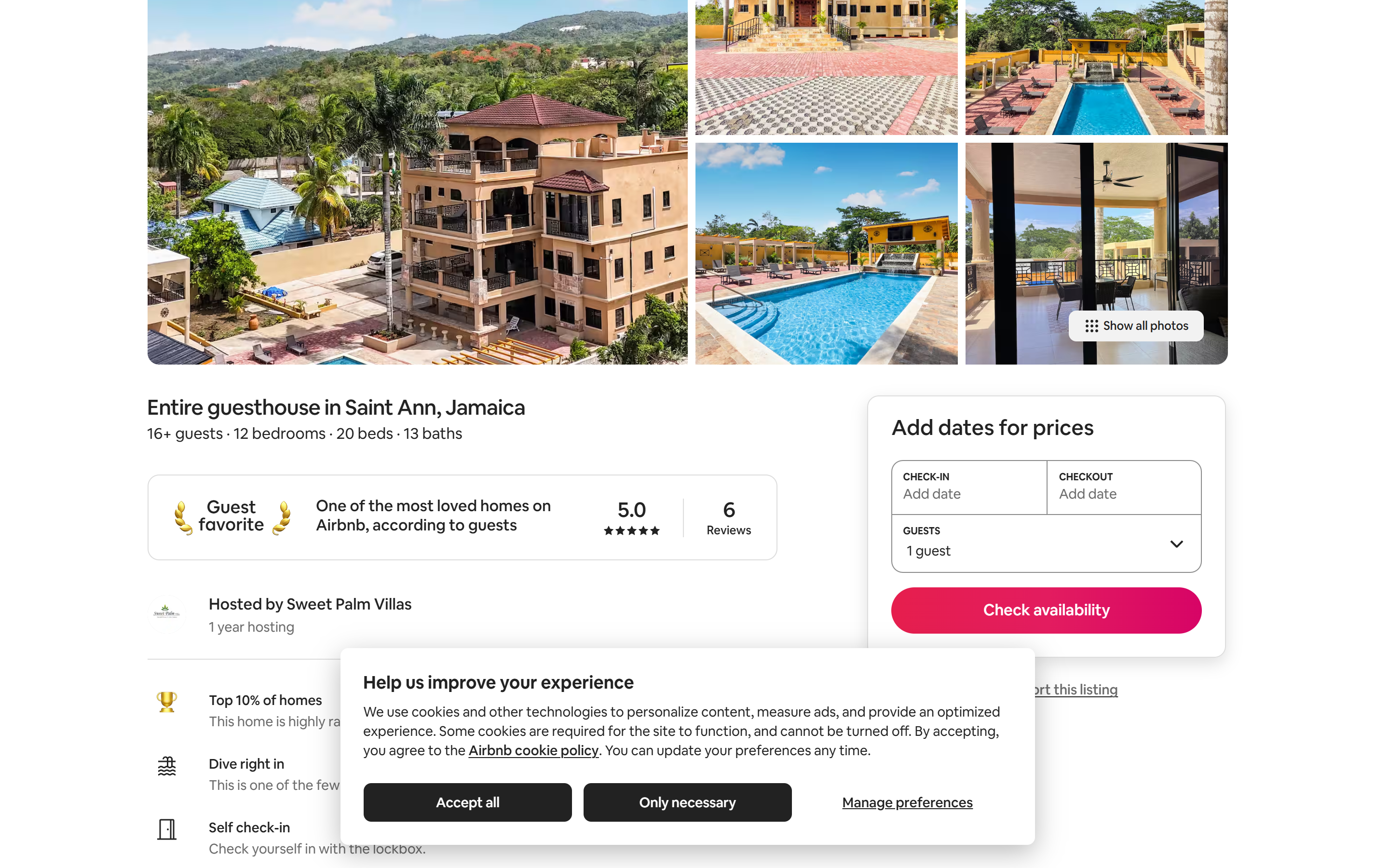 Airbnb listing showing 16+ guests